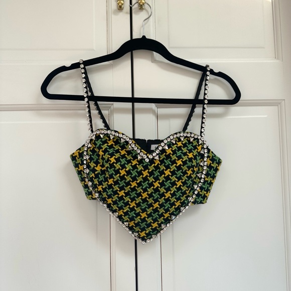 AREA NYC ✨GREEN TWEED CRYSTAL HEART TOP - Picture 14 of 15